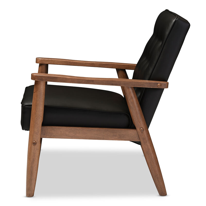Baxton Studio Sorrento Black Faux Leather Upholstered Wooden Lounge Chair