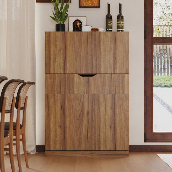 FUFU&GAGA Storage Cabinet - E0 1.5cm Particleboard, Adjustable Shelves, Expandable Top, Great for Cutlery Storage (31.5"W x 13.8"D x 47.2"H), Walnut