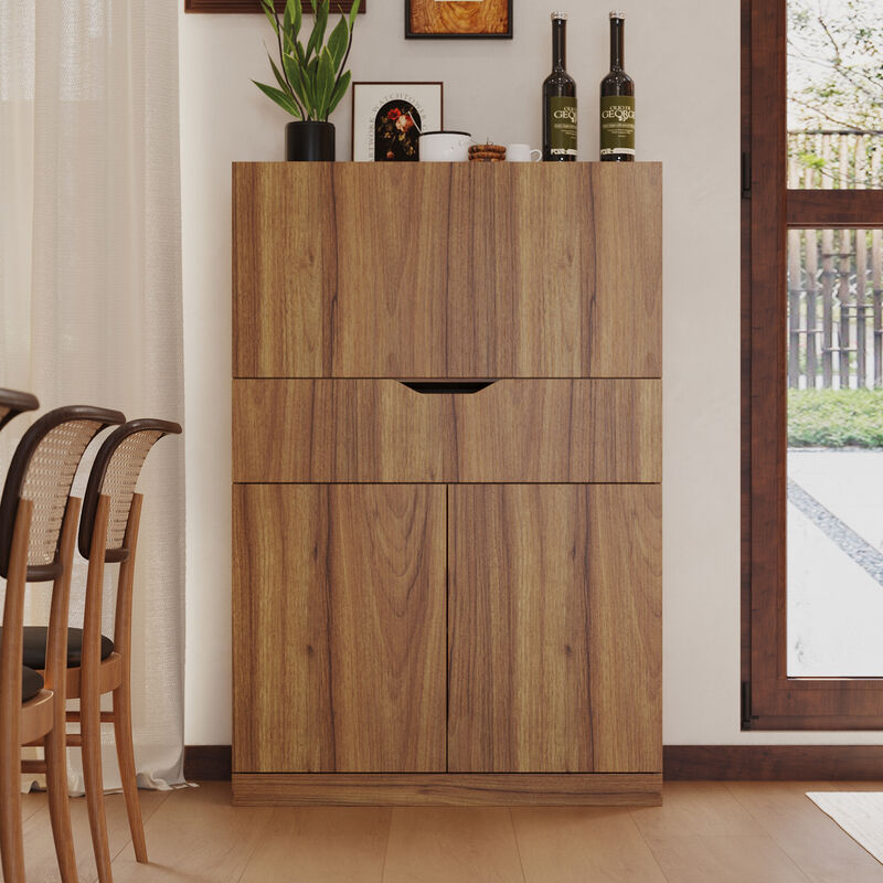 FUFU&GAGA Storage Cabinet - E0 1.5cm Particleboard, Adjustable Shelves, Expandable Top, Great for Cutlery Storage (31.5"W x 13.8"D x 47.2"H), Walnut