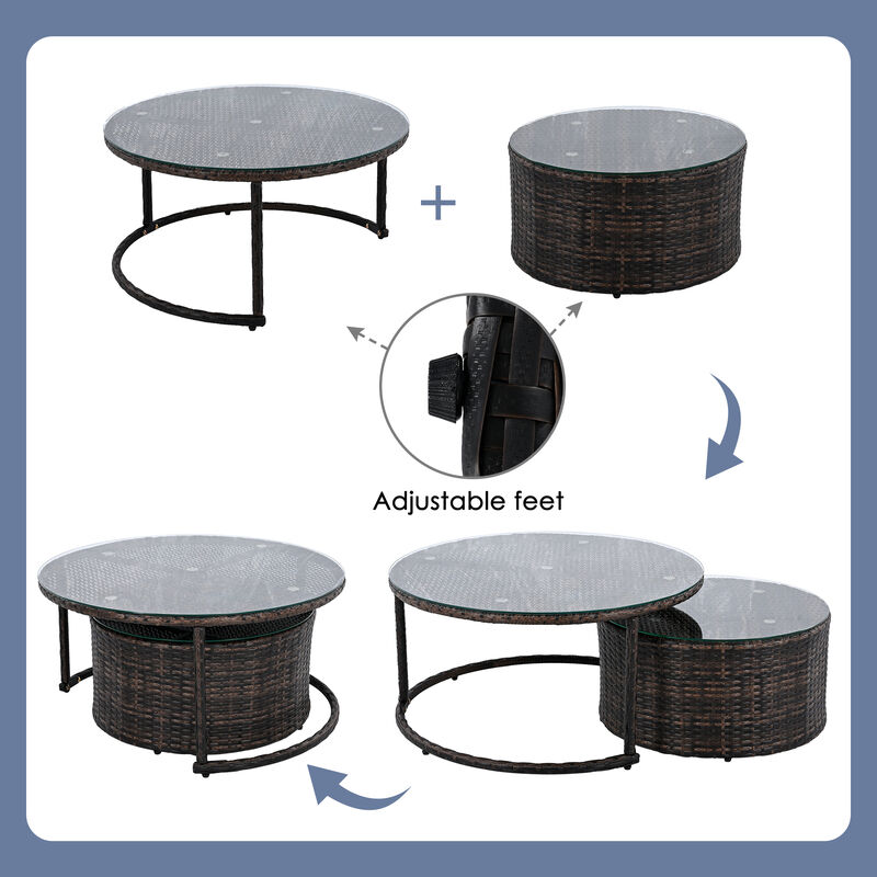 Whisen Modern Style Outdoor Half-moon Patio Sofa Set, 9-Pieces Round Sofa Set - Beige