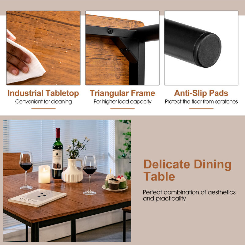 5-Piece Industrial Dining Table Set with Counter Height Table and 4 Bar Stools-Walnut