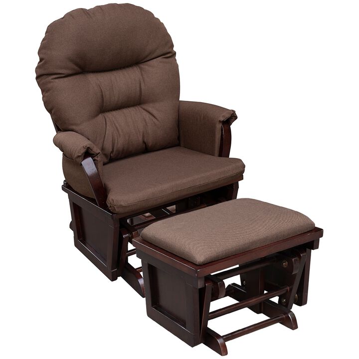 Brown Nursery Comfort: Glider Rocking Chair with Ottoman