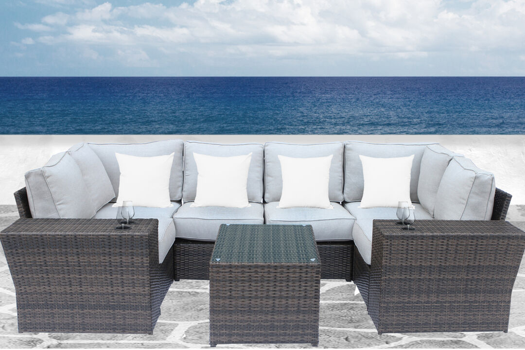 Living Source International 9-Piece Sectional Set with Cup Table in Espresso