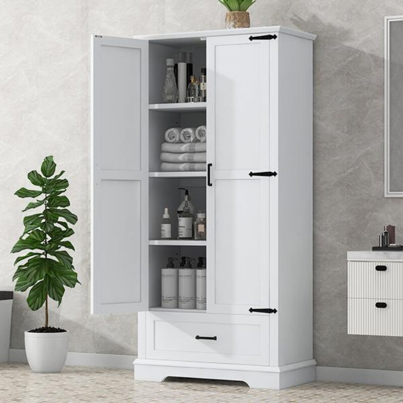 Tall Bathroom Storage Cabinet with Two Doors, One Drawer, and Adjustable Shelf