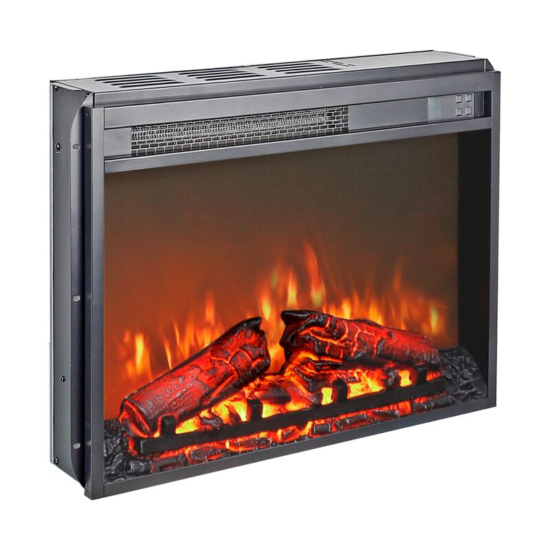 MONDAWE 23 Inch Electric Fireplace Insert, Ultra Thin Heater With Log Set and Realistic Flame, Remote Control With Timer, Overheating Protection