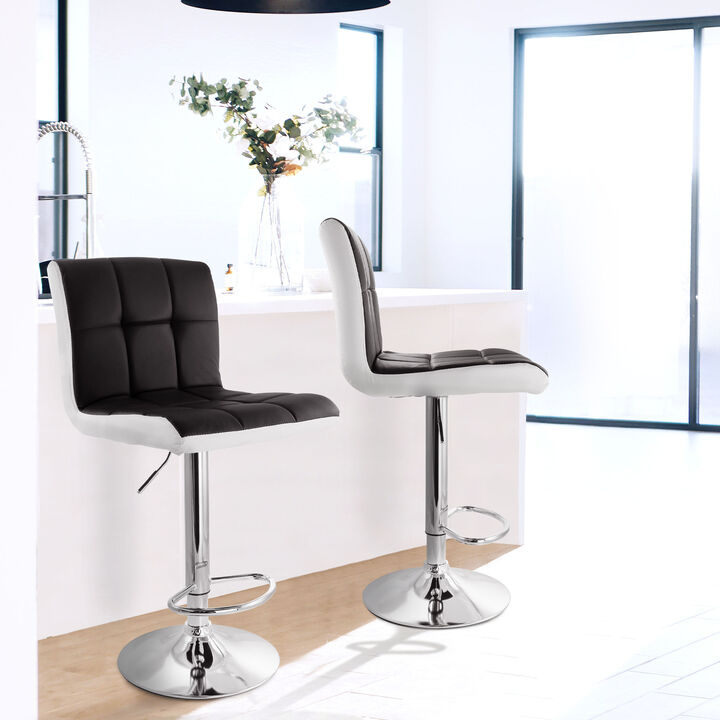 Elama 2 Piece Faux Leather Tufted Bar Stool in Black and White with Chrome Base