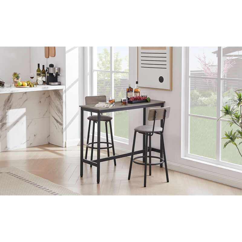 Bar Table Set With 2 Bar Stools PU Soft Seat With Backrest, 43.31" L X 15.75" W X 35.43"