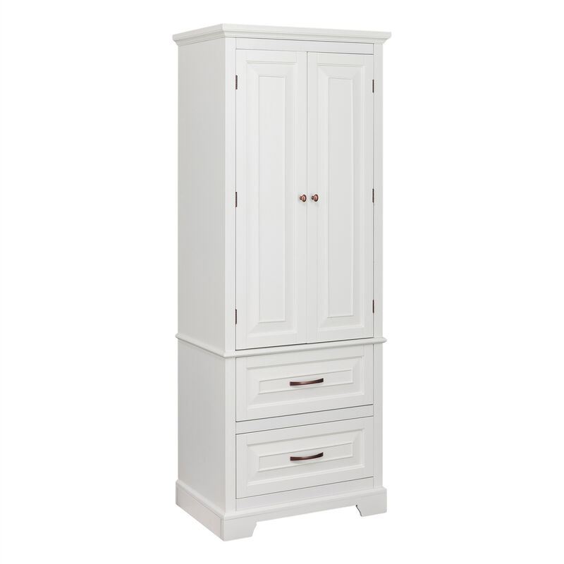 Teamson Home St James Linen Tower with 2 Doors and 2 drawers with White Finish