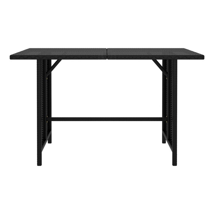 Outdoor Dining Table, Rectangular 43 Inch, Black Rattan, Steel Frame - Benzara