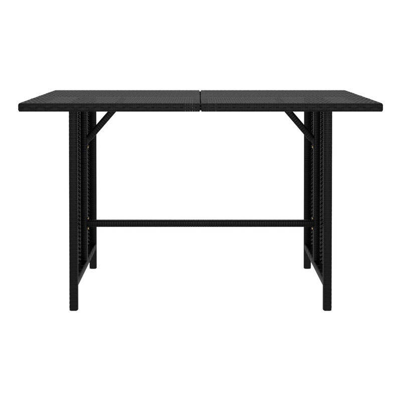 Outdoor Dining Table, Rectangular 43 Inch, Black Rattan, Steel Frame - Benzara