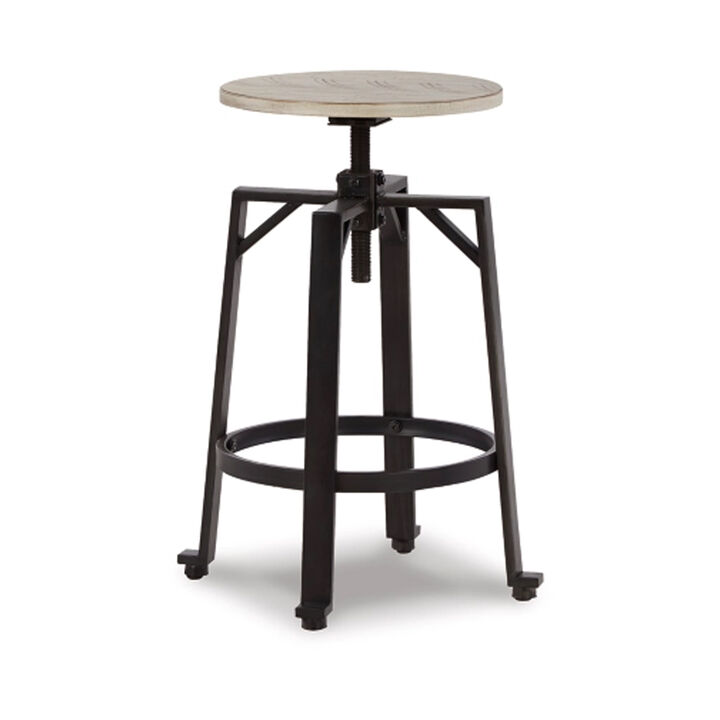 Xin 22-27 Inch Barstool, Set of 2, Adjustable Height, Light Brown, Black - Benzara