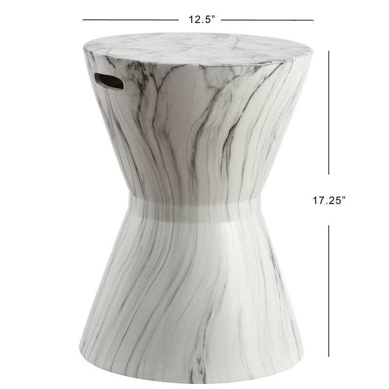 African Drum White Marble Finish Ceramic Garden Stool