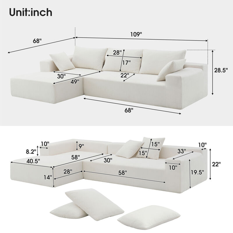109x68 Modular Sectional Living Room Sofa Set, Modern Minimalist Style Couch