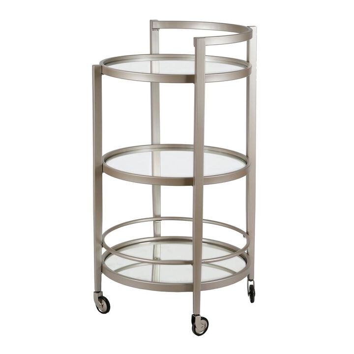 Hudson&Canal Hause 21'' Wide Round Bar Cart in Satin Nickel