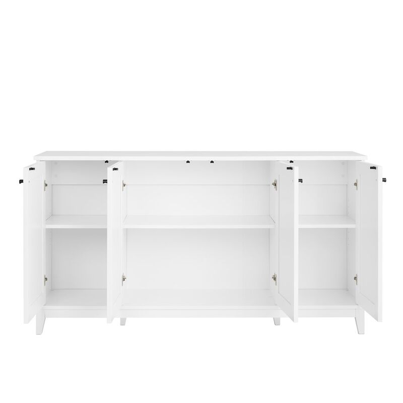 Prepac Yaletown 4 Panel Door Console Table White Engineered Wood Storage Cabinet