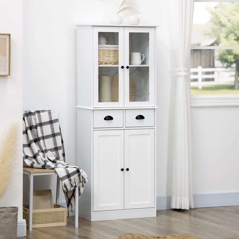 White Kitchen Storage: 61" Freestanding Pantry with Soft Close Doors