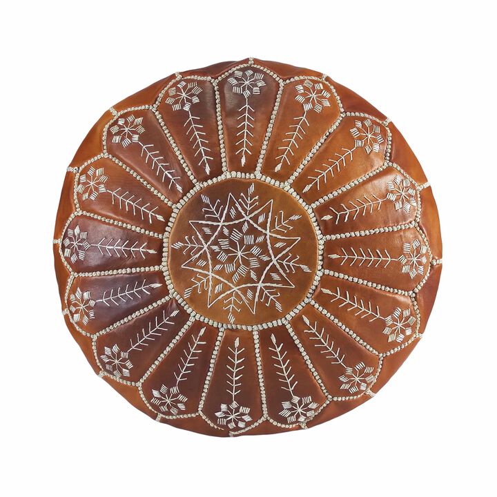 Handmade Moroccan Ottoman, Genuine Leather Pouf