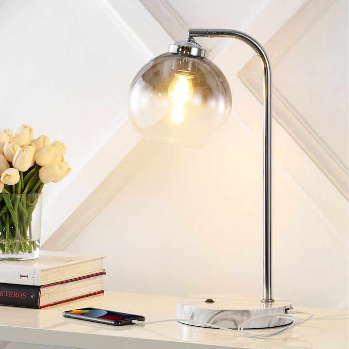 Ada Industrial Contemporary Iron/Glass LED Task Lamp with USB Charging Port