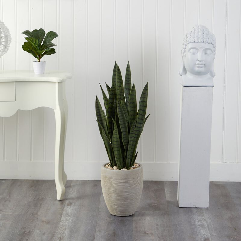 Hivvago 40" Sansevieria Artificial Plant in Sand Colored Planter