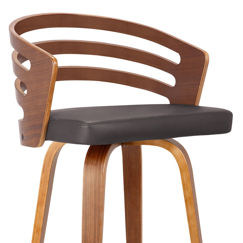 Jayden  Counter Height Swivel Grey Faux Leather and Walnut Wood Bar Stool