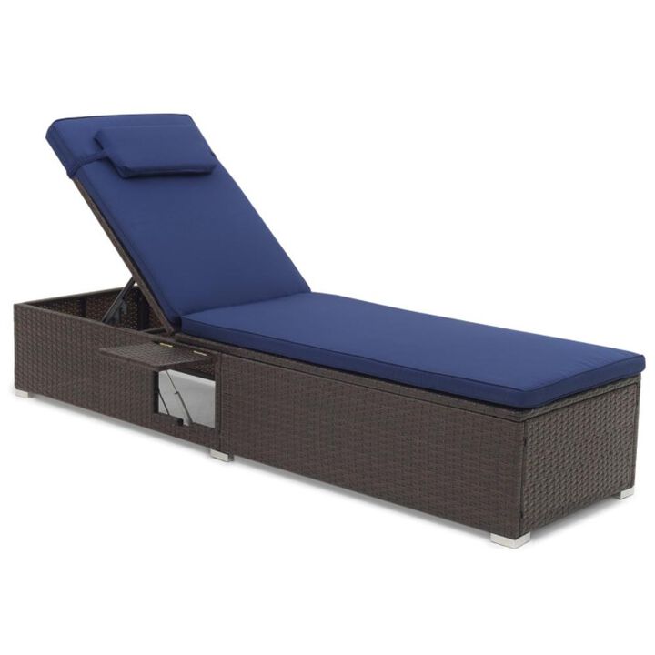 Hivvago Outdoor PE Rattan Chaise Lounge with 6-level Backrest