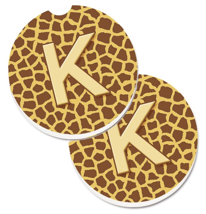 Caroline's Treasures Monogram Initial K Giraffe Set of 2 Cup Holder Car Coasters CJ1025-KCARC, 2.56, Multicolor