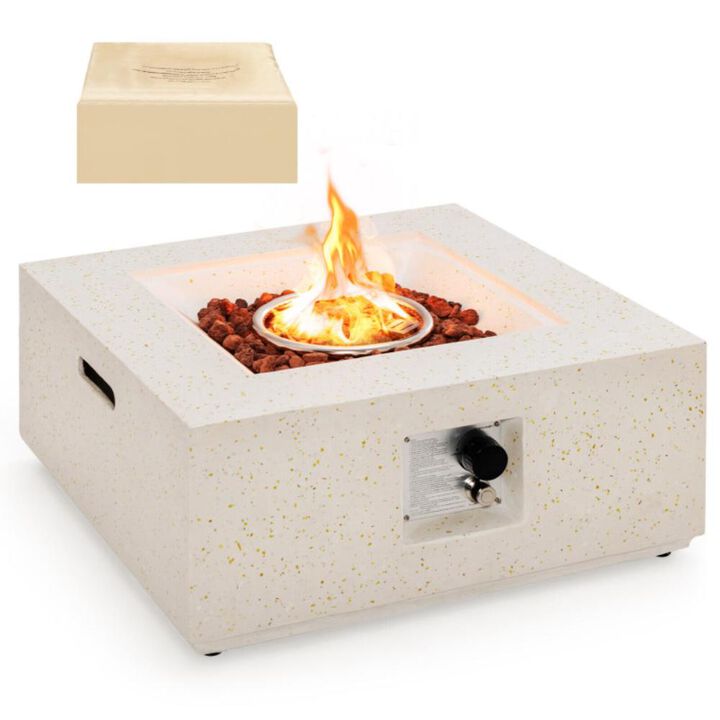 Hivvago 28 Inch 40000 BTU Square Propane Gas Fire Pit with PVC Cover-White