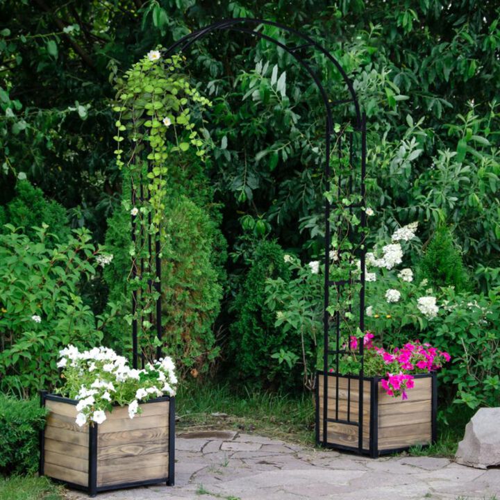 Hivvago 7.5 Feet Metal Garden Arch for Climbing Plants and Outdoor Garden Decor-Black