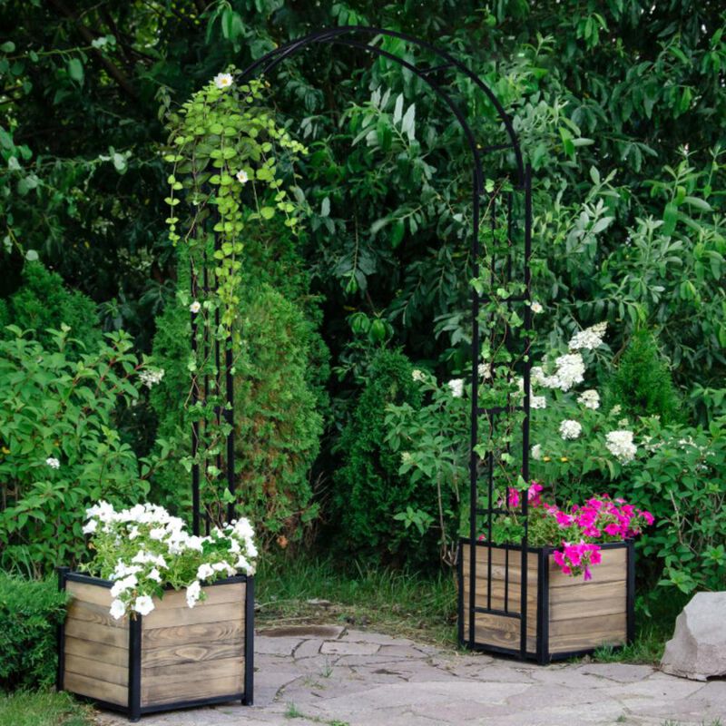 Hivvago 7.5 Feet Metal Garden Arch for Climbing Plants and Outdoor Garden Decor-Black