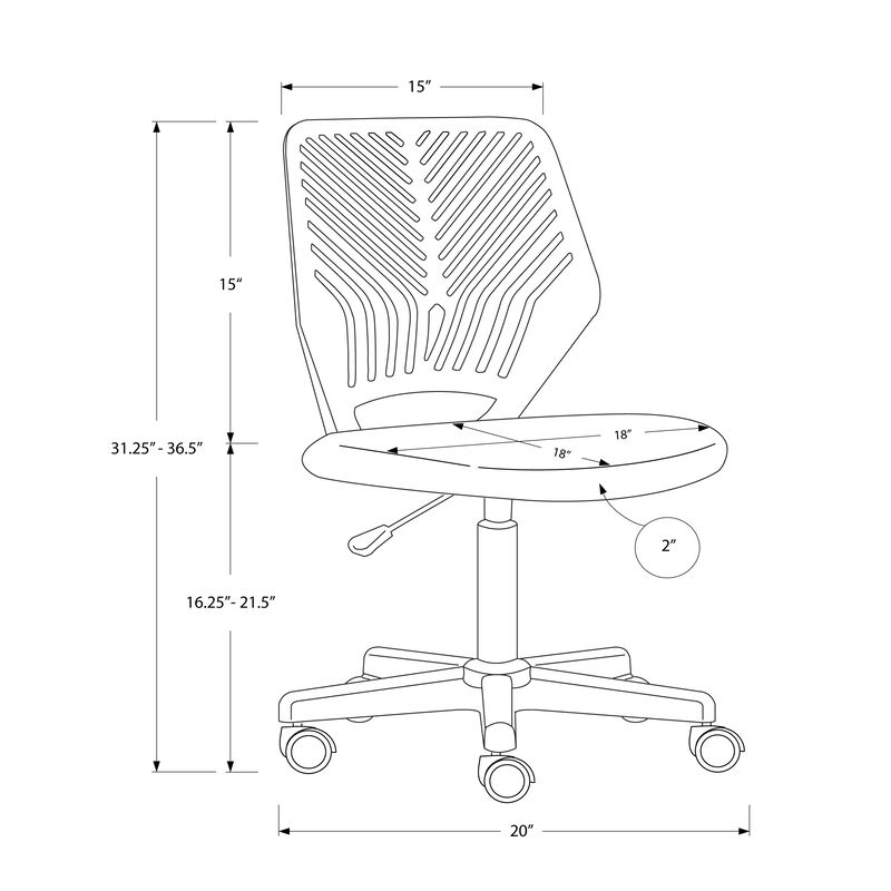 Monarch Specialties I 7338 Office Chair, Adjustable Height, Swivel, Ergonomic, Computer Desk, Work, Juvenile, Metal, Fabric, White, Black, Contemporary, Modern