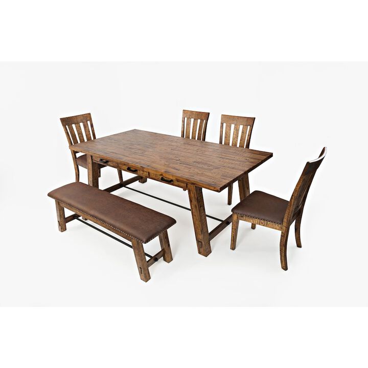 Jofran Cannon Valley Rustic Industrial Brown 82 Table + 4 Slat Dining Chairs + Bench