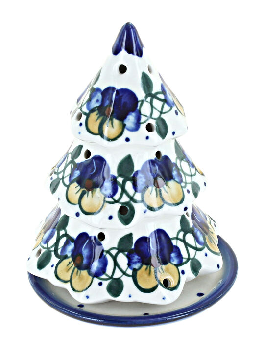Blue Rose Polish Pottery Pansies Christmas Tree Luminary
