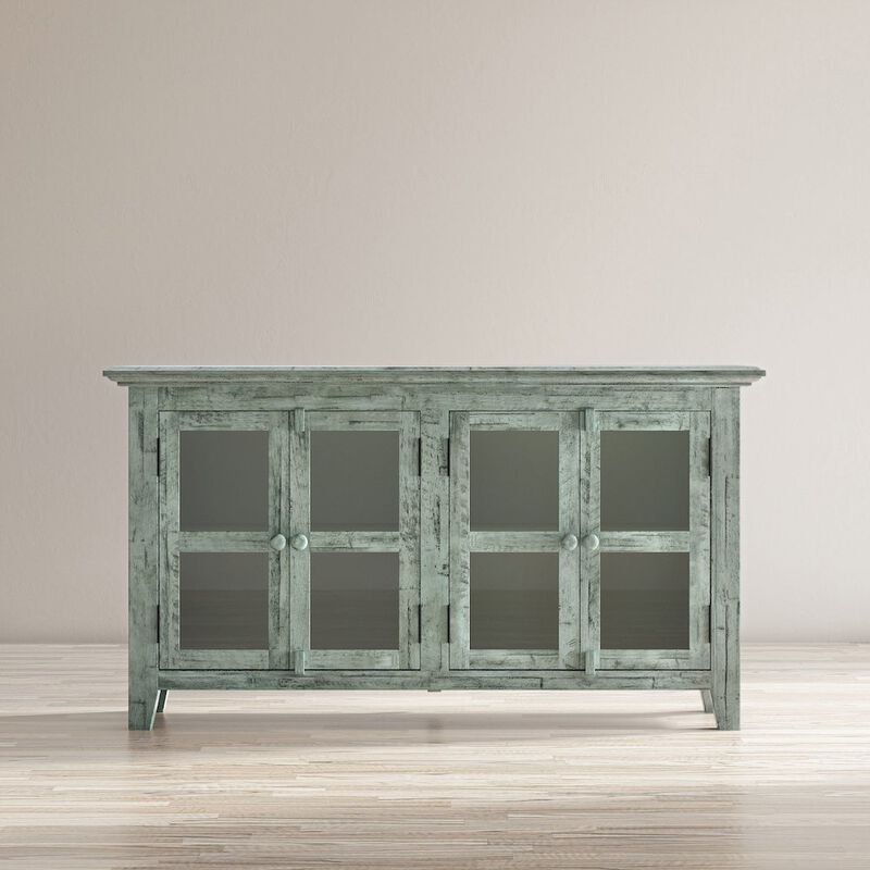 Jofran Rustic Shores 54 Coastal Distressed Acacia Four-Door Credenza Cabinet