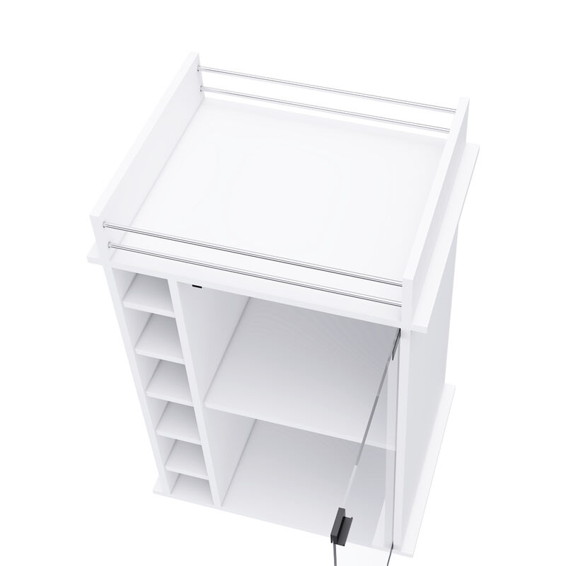 DEPOT E-SHOP Huali Bar Cart, Six Built-in Wine Rack, Glass Door, Four Casters, Two Shelves, White