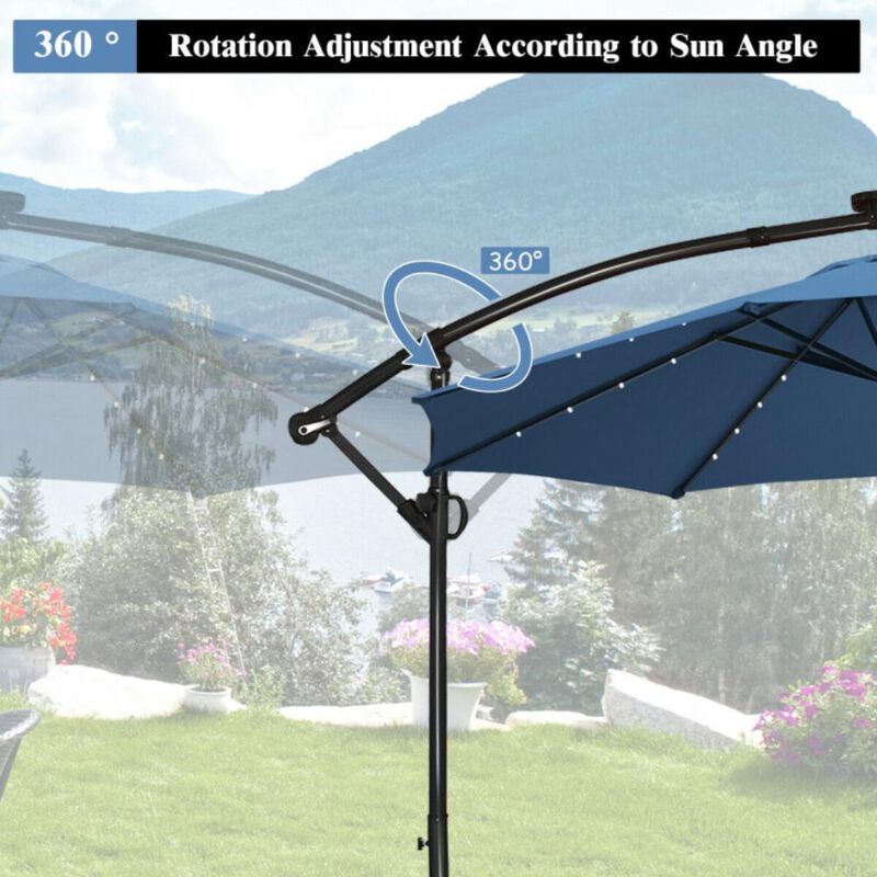 Hivvago 10 Feet 360° Rotation Solar Powered LED Patio Offset Umbrella without Weight Base