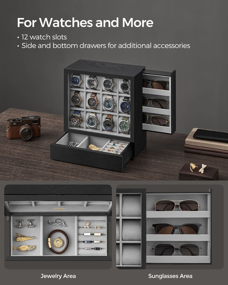 12-Slot Wooden Watch Box Elegant Storage with Premium Craftsmanship and Protective Lining