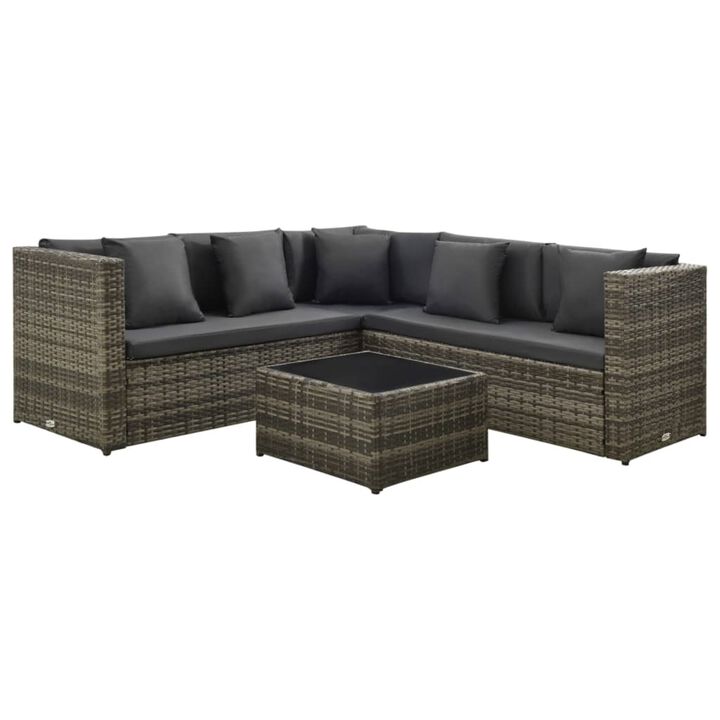 vidaXL 4 Piece Garden Lounge Set with Cushions Poly Rattan Gray