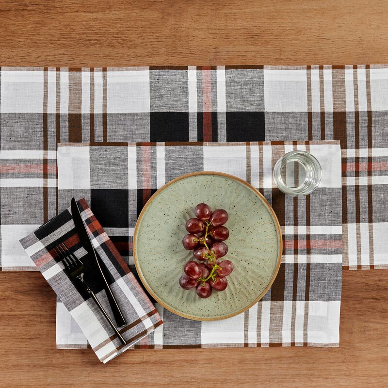 Solino Home 100% Pure Linen Table Runner Oxford Plaid for Spring & Easter
