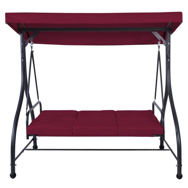Hivvago Dark Red Burgundy 3 Seat Cushioned Porch Patio Canopy Swing Chair