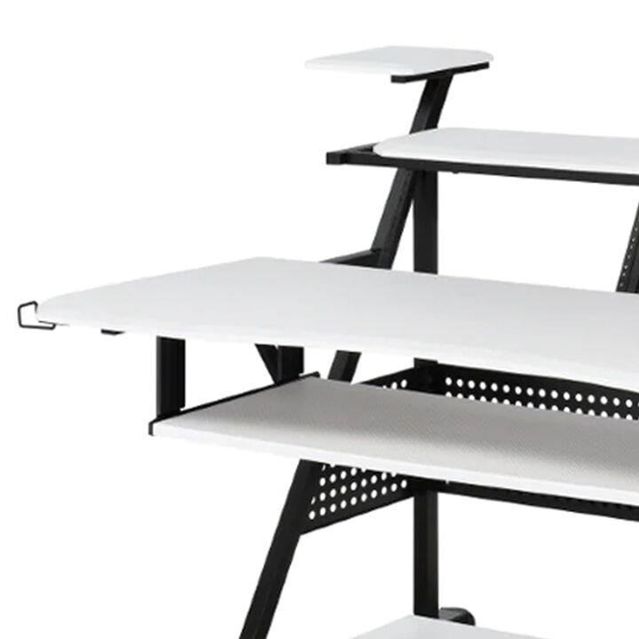 Gia 67 Inch Music Desk Workstation, Speaker Shelf, Keyboard Tray, White - Benzara