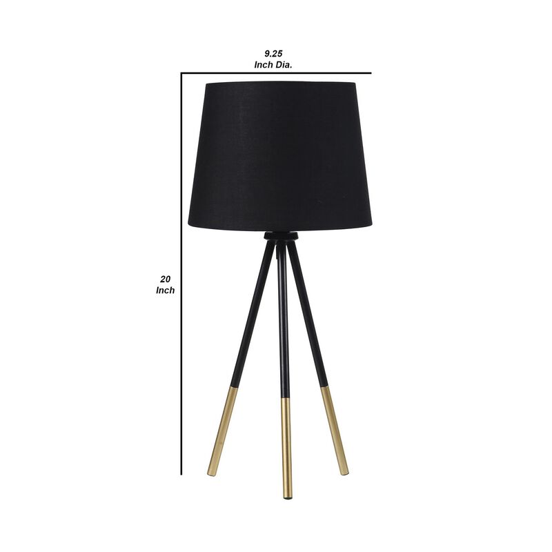 Table Lamp with Tripod Metal Base, Black and Gold-Benzara