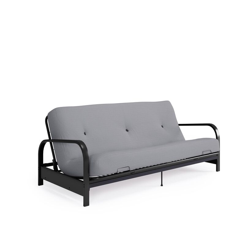 Atwater Living Max Black Metal Arm Full Size Futon Frame with 6" Thermobonded High Density Polyester Fill Herringbone Futon Mattress