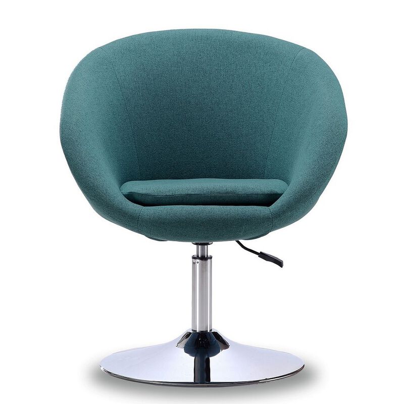Hopper Sky Blue and Polished Chrome Twill Adjustable Height Chair - Benzara