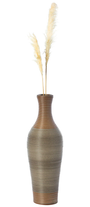 27-inch Tall Standing Designer Floor Vase - Durable Artificial Rattan - Elegant Two-Tone Brown Finish - Ideal Decor Accent for Living Room, Bedroom, Entryway - Stylish Home Decor Statement Piece