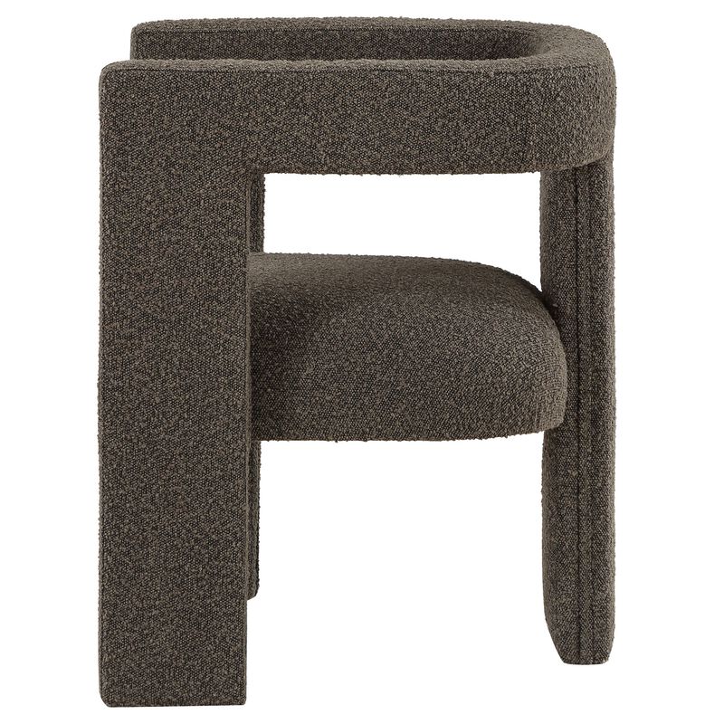 Hellen Accent Side Chair, Fully Upholstered Chocolate Brown Boucle Fabric - Benzara