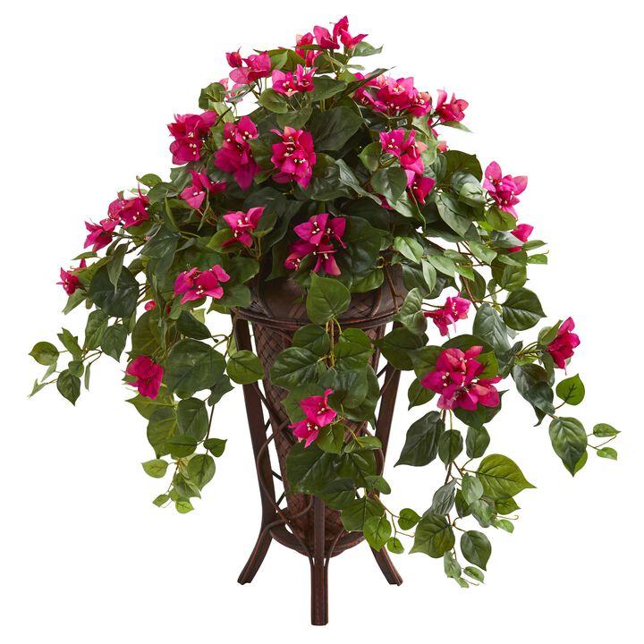 Hivvago Bougainvillea Artificial Plant in Stand Planter