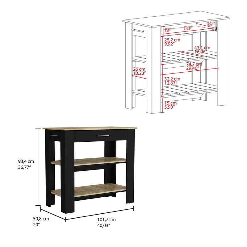 Kitchen Island 40 Inches Dozza, Kitchen, Black / Light Oak