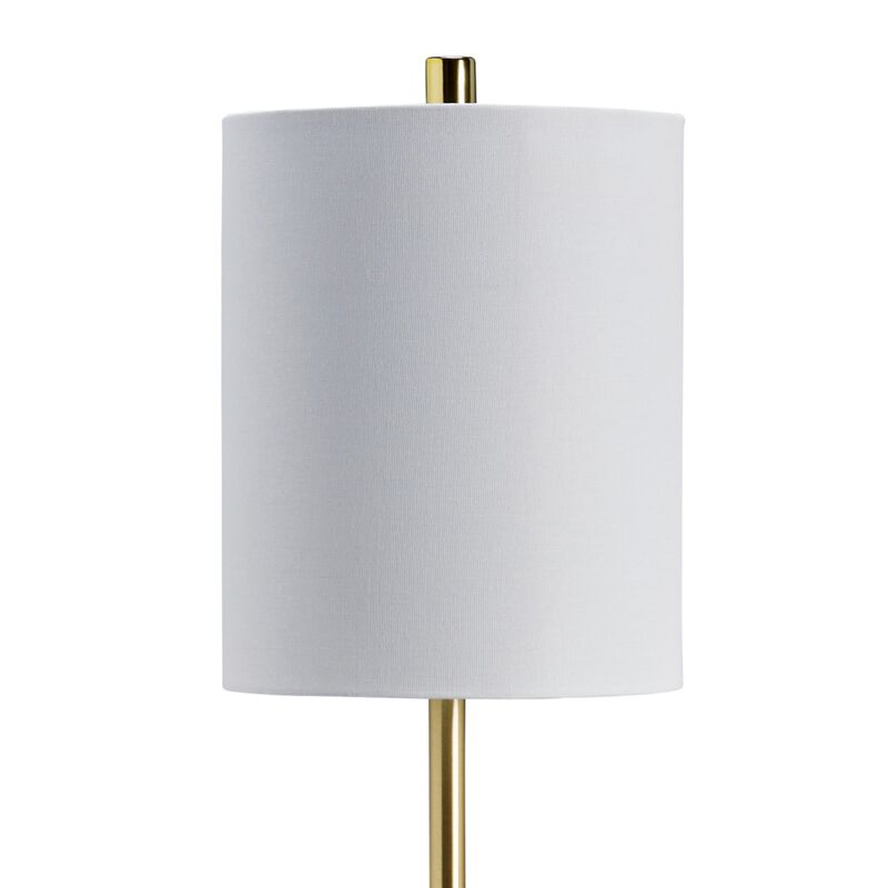 Joen 31 Inch Modern Table Lamp, Round White Terrazzo Base, Gold Brass Metal - Benzara