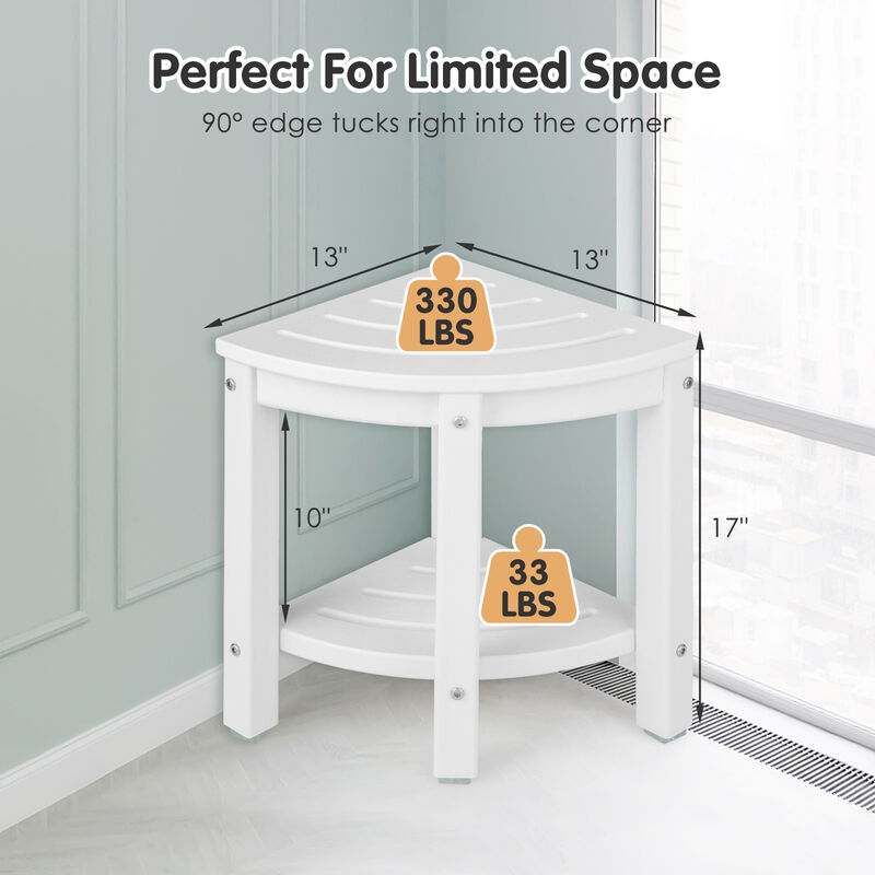 Heavy Duty Corner Shower Bench Stool with Storage Shelf for Shaving Legs