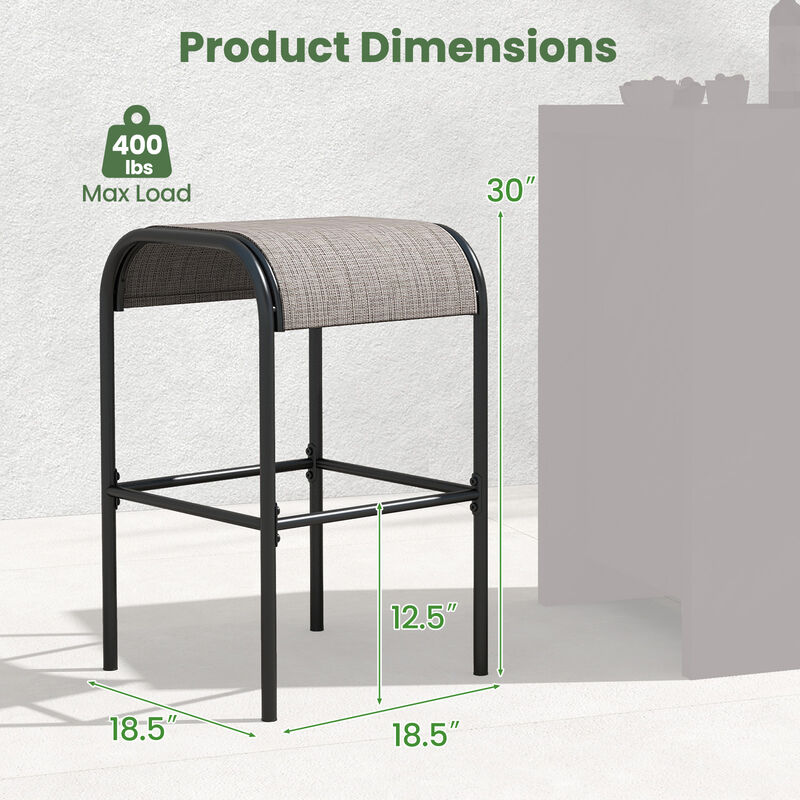 Patio Metal Bar Stools with Curved Fabric Seat-Set of 4